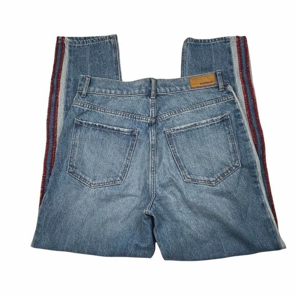 EXPRESS Girlfriend High Rise Red Side Stripe Jean - Picture 3 of 12